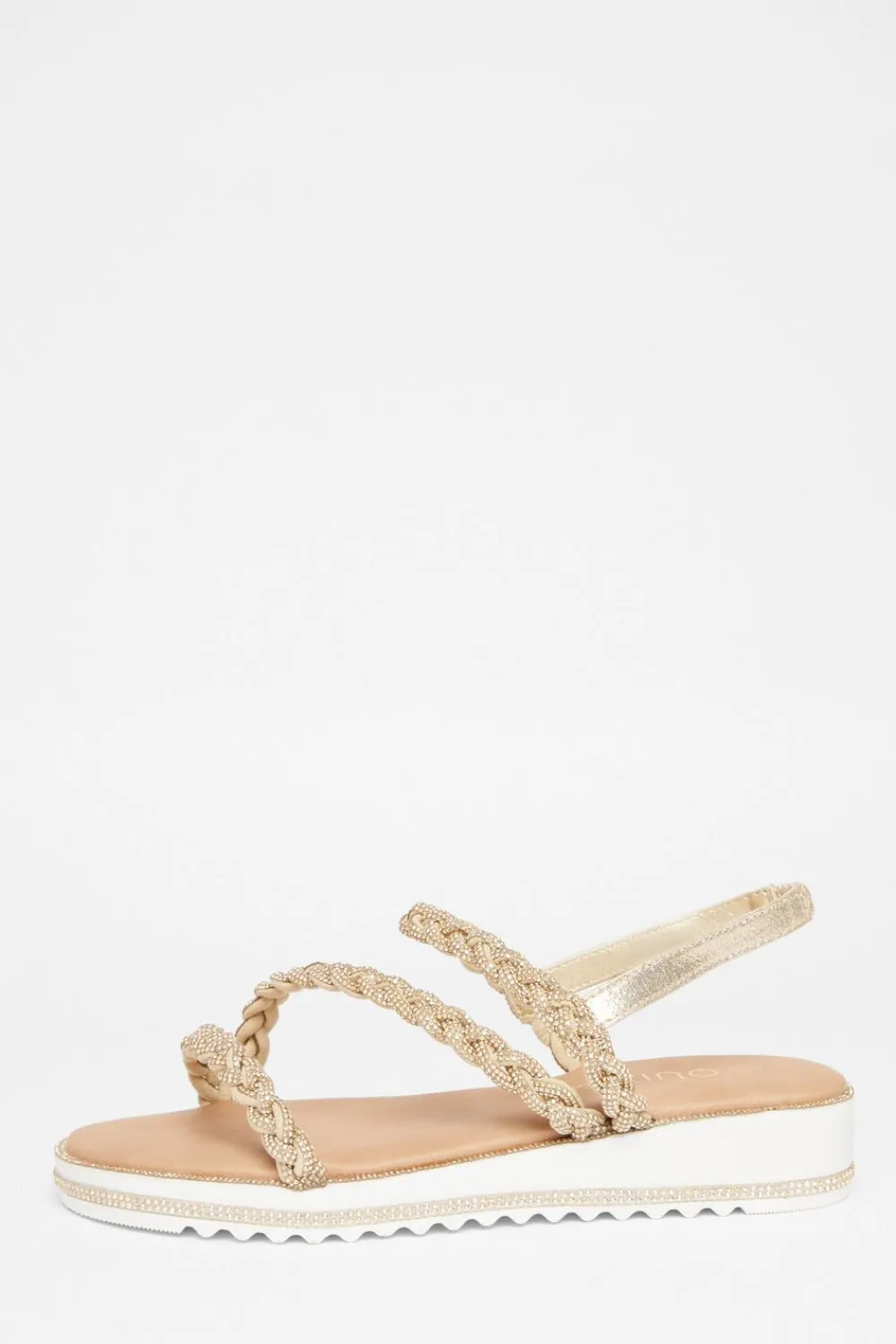 Quiz Wide Fit|Sandals>Wide Fit Diamante Flat Sandals