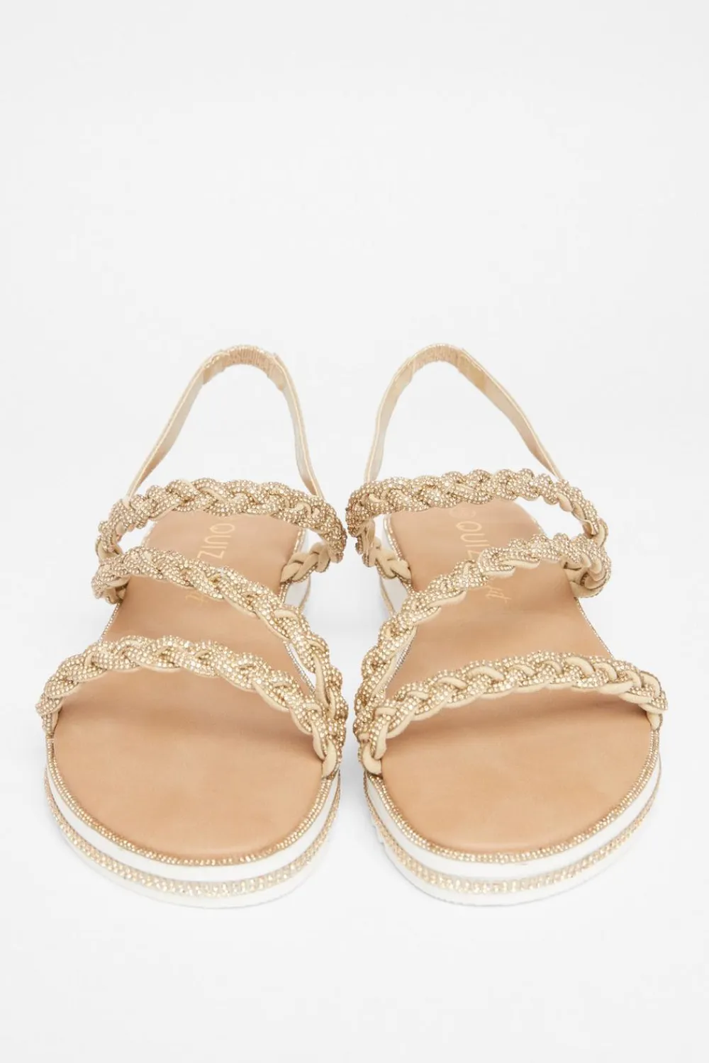 Quiz Wide Fit|Sandals>Wide Fit Diamante Flat Sandals