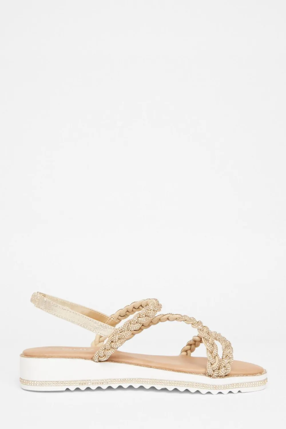 Quiz Wide Fit|Sandals>Wide Fit Diamante Flat Sandals