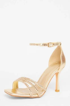 Quiz Wide Fit|Sandals>Wide Fit Gold Diamante Heels