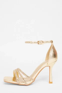 Quiz Wide Fit|Sandals>Wide Fit Gold Diamante Heels