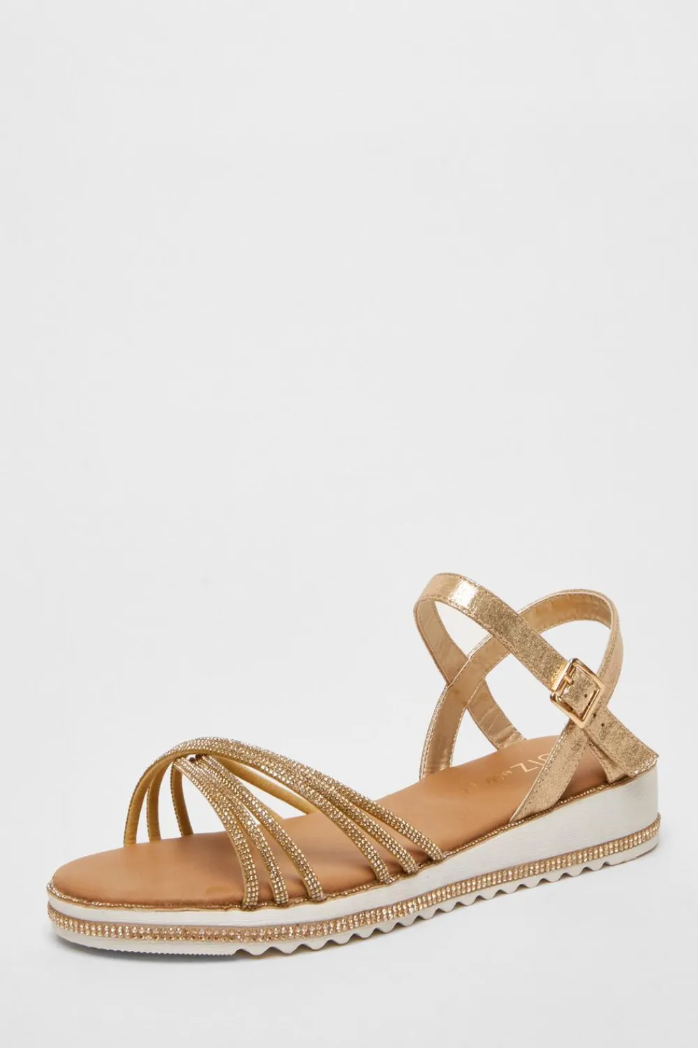 Quiz Wide Fit|Wedges>Wide Fit Gold Diamante Strap Sandals