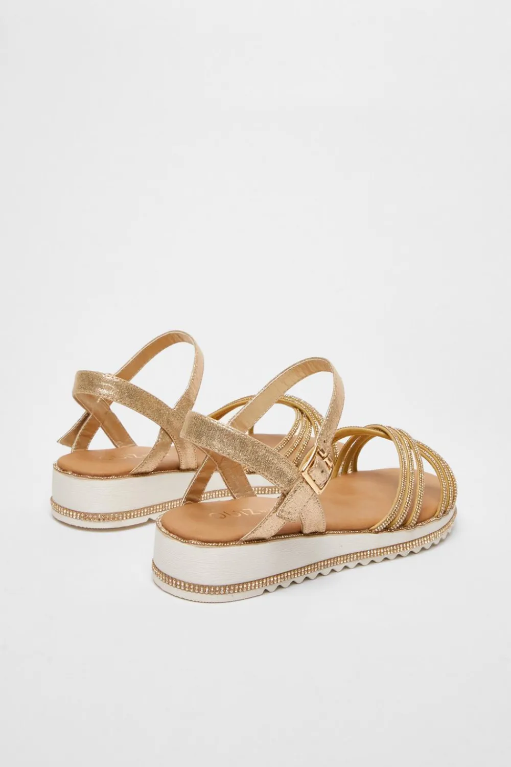 Quiz Wide Fit|Wedges>Wide Fit Gold Diamante Strap Sandals