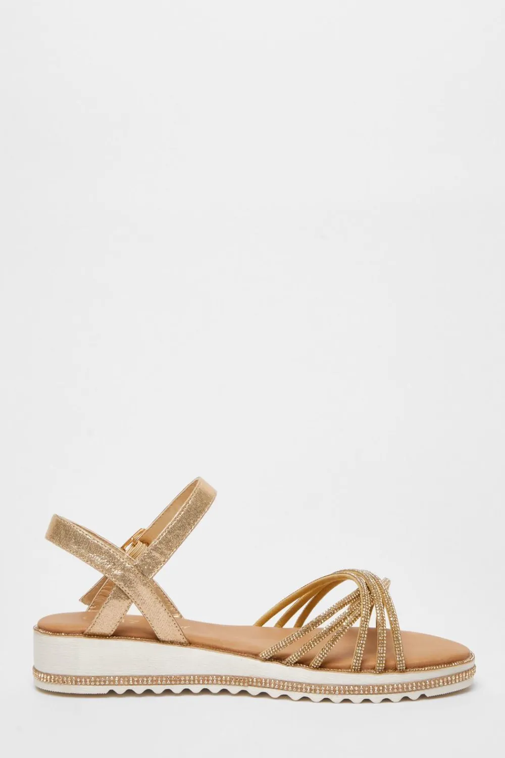 Quiz Wide Fit|Wedges>Wide Fit Gold Diamante Strap Sandals