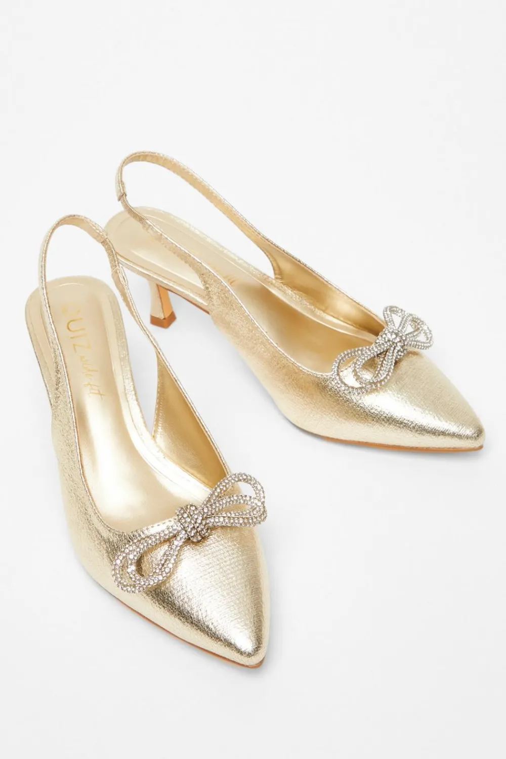 Quiz Wide Fit|Occasion Shoes>Wide Fit Gold Slingback Court Heels