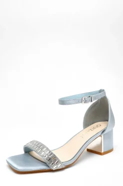 Quiz Wide Fit|Heels>Wide Fit Light Blue Satin Heeled Sandals