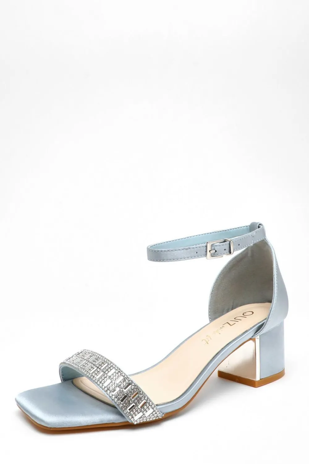 Quiz Wide Fit|Heels>Wide Fit Light Blue Satin Heeled Sandals