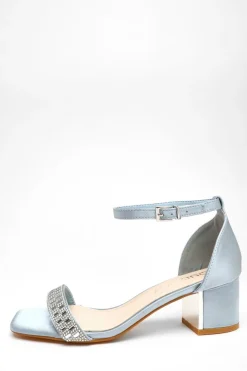 Quiz Wide Fit|Heels>Wide Fit Light Blue Satin Heeled Sandals