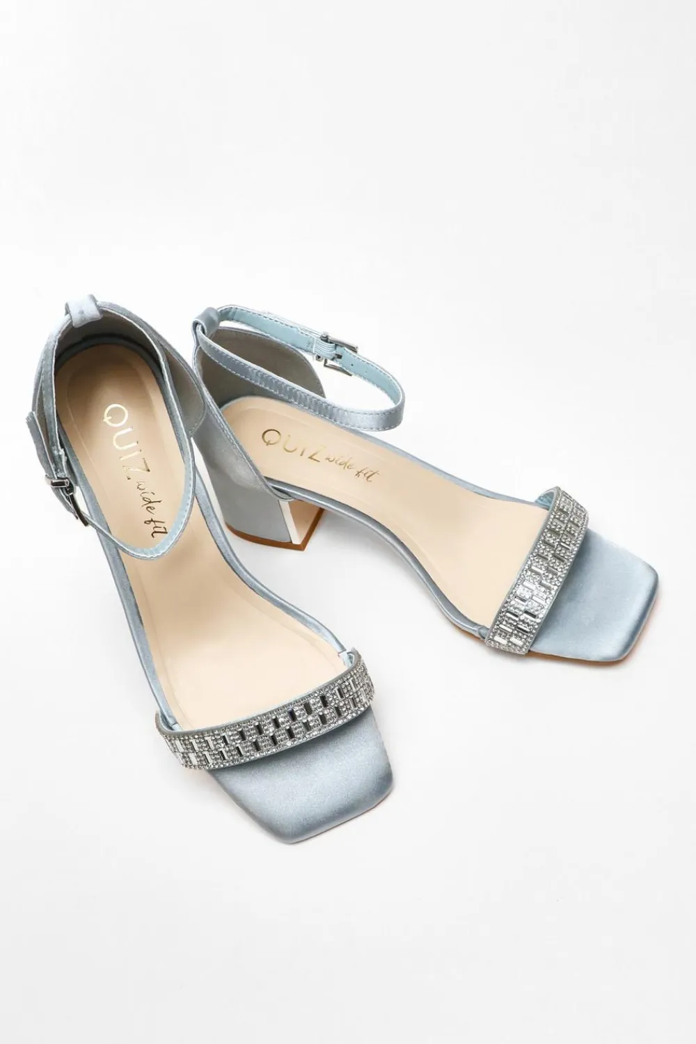 Quiz Wide Fit|Heels>Wide Fit Light Blue Satin Heeled Sandals