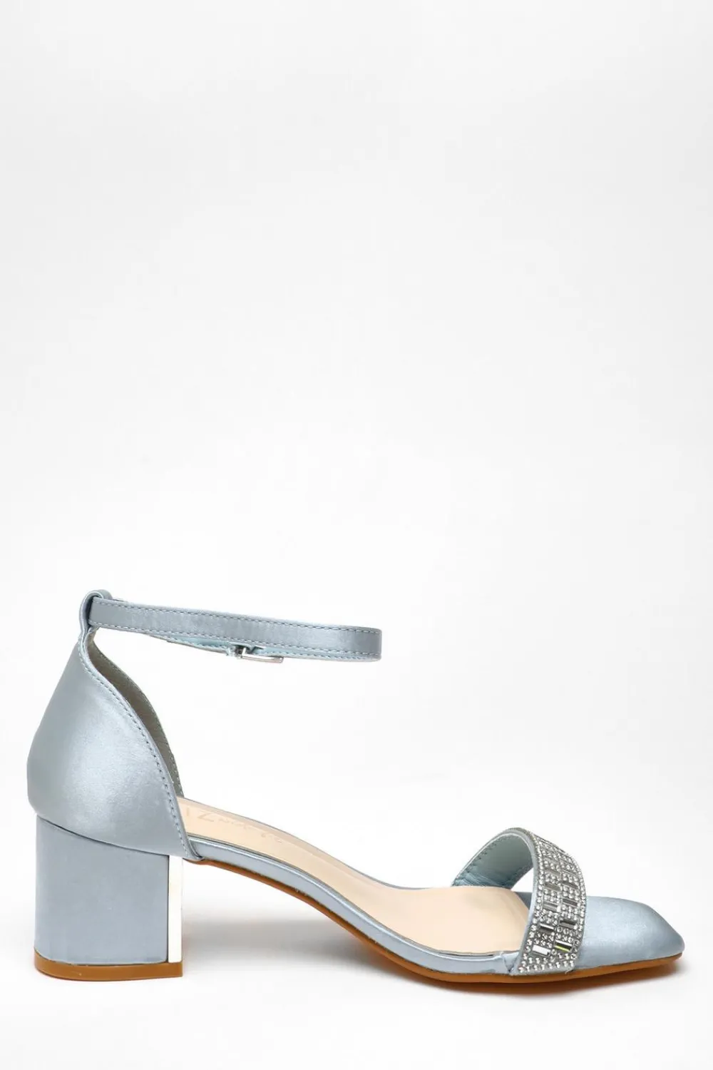 Quiz Wide Fit|Heels>Wide Fit Light Blue Satin Heeled Sandals