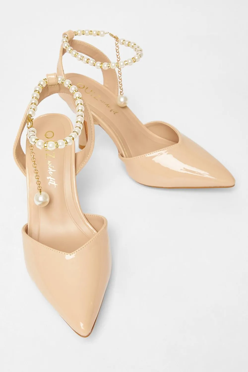 Quiz Wide Fit|Occasion Shoes>Wide Fit Pearl Strap Court Heels