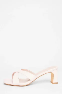Quiz Wide Fit|Holiday Shoes>Wide Fit Cross Strap Mule Heels