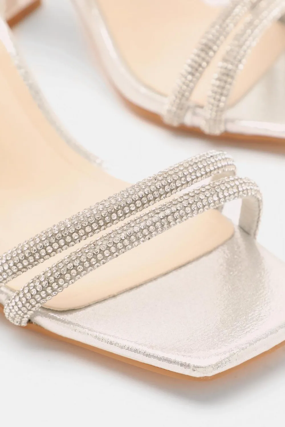 Quiz Wide Fit|Occasion Shoes>Wide Fit Silver Diamante Clear Block Heeled Sandals