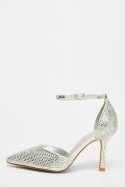 Quiz Wide Fit|Occasion Shoes>Wide Fit Silver Diamante Court Heels
