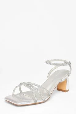 Quiz Wide Fit|Occasion Shoes>Wide Fit Diamante Strap Block Heels