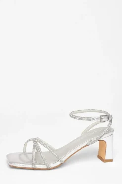 Quiz Wide Fit|Occasion Shoes>Wide Fit Diamante Strap Block Heels