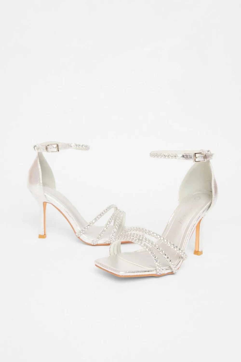 Quiz Wide Fit|Heels>Wide Fit Silver Diamante Heels