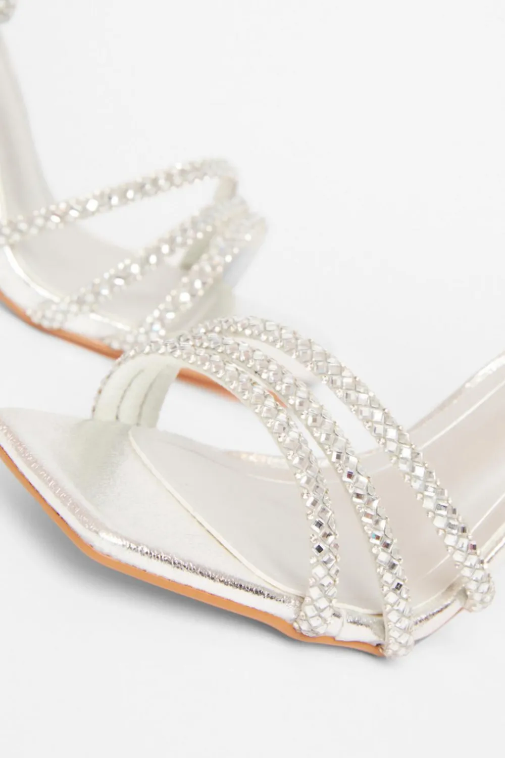 Quiz Wide Fit|Heels>Wide Fit Silver Diamante Heels