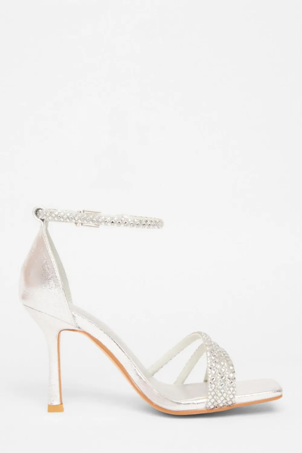 Quiz Wide Fit|Heels>Wide Fit Silver Diamante Heels