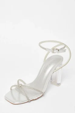 Quiz Wide Fit|Occasion Shoes>Wide Fit Diamante Clear Block Heels