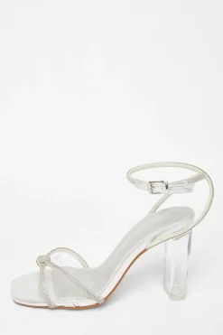 Quiz Wide Fit|Occasion Shoes>Wide Fit Diamante Clear Block Heels