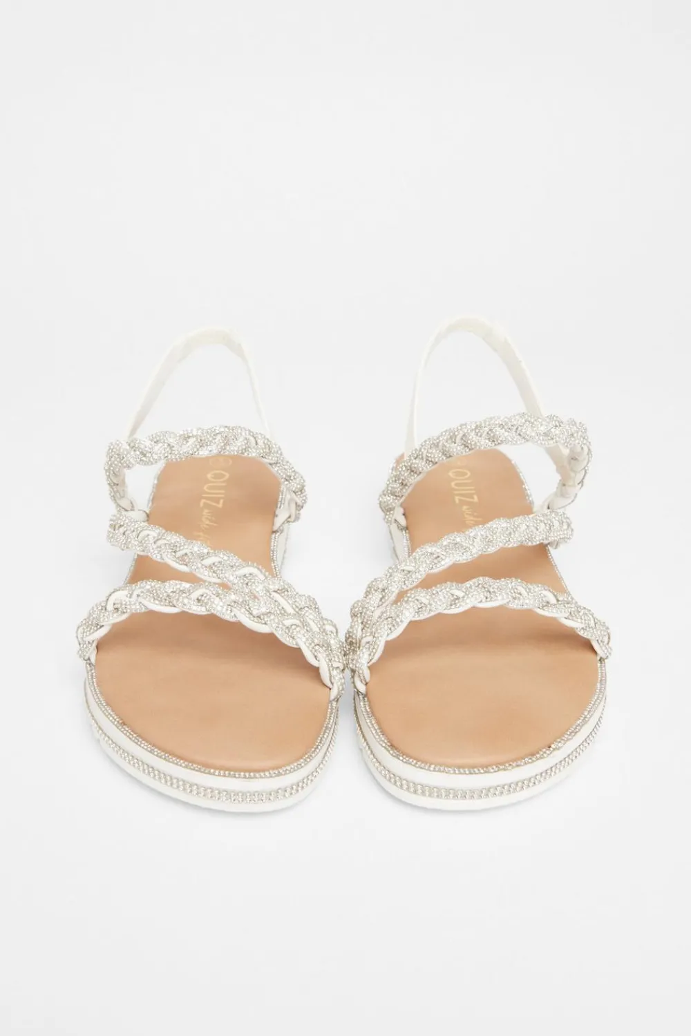 Quiz Wide Fit|Sandals>Wide Fit Diamante Flat Sandals