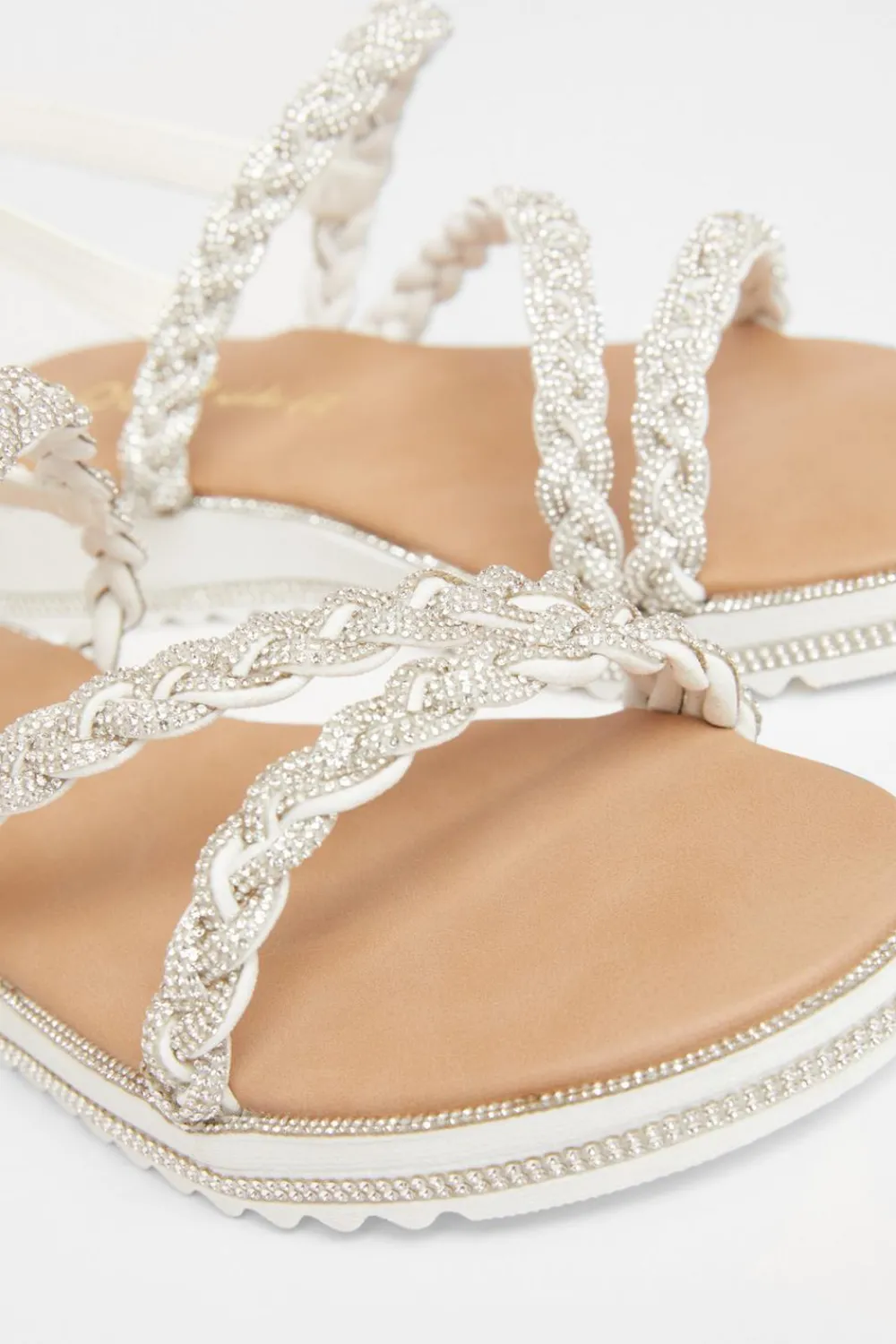 Quiz Wide Fit|Sandals>Wide Fit Diamante Flat Sandals