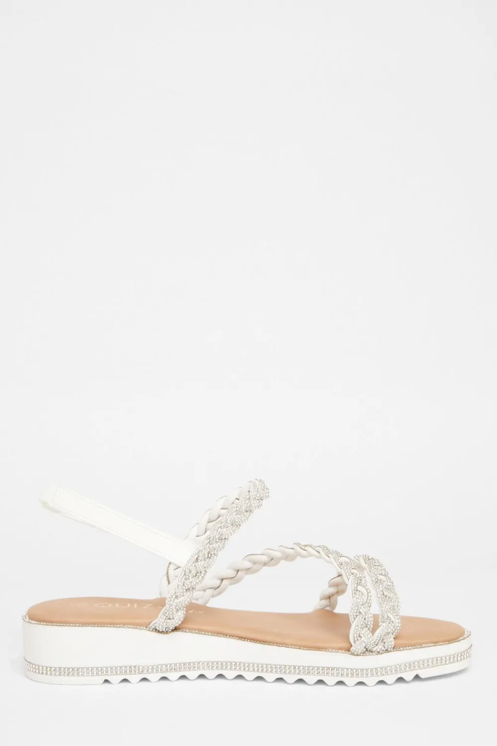 Quiz Wide Fit|Sandals>Wide Fit Diamante Flat Sandals