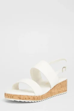 Quiz Wide Fit|Wedges>Wide Fit White Double Strap Low Wedges