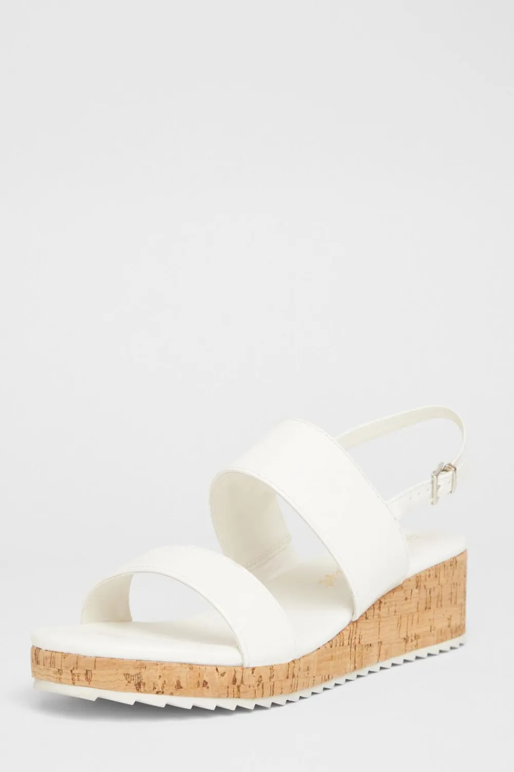 Quiz Wide Fit|Wedges>Wide Fit White Double Strap Low Wedges
