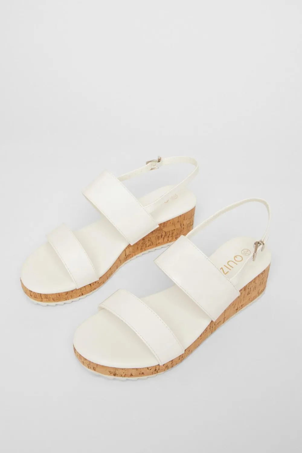 Quiz Wide Fit|Wedges>Wide Fit White Double Strap Low Wedges