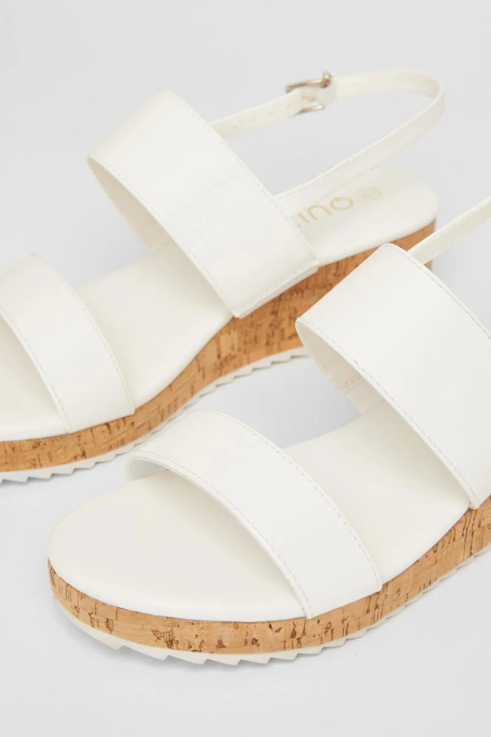 Quiz Wide Fit|Wedges>Wide Fit White Double Strap Low Wedges