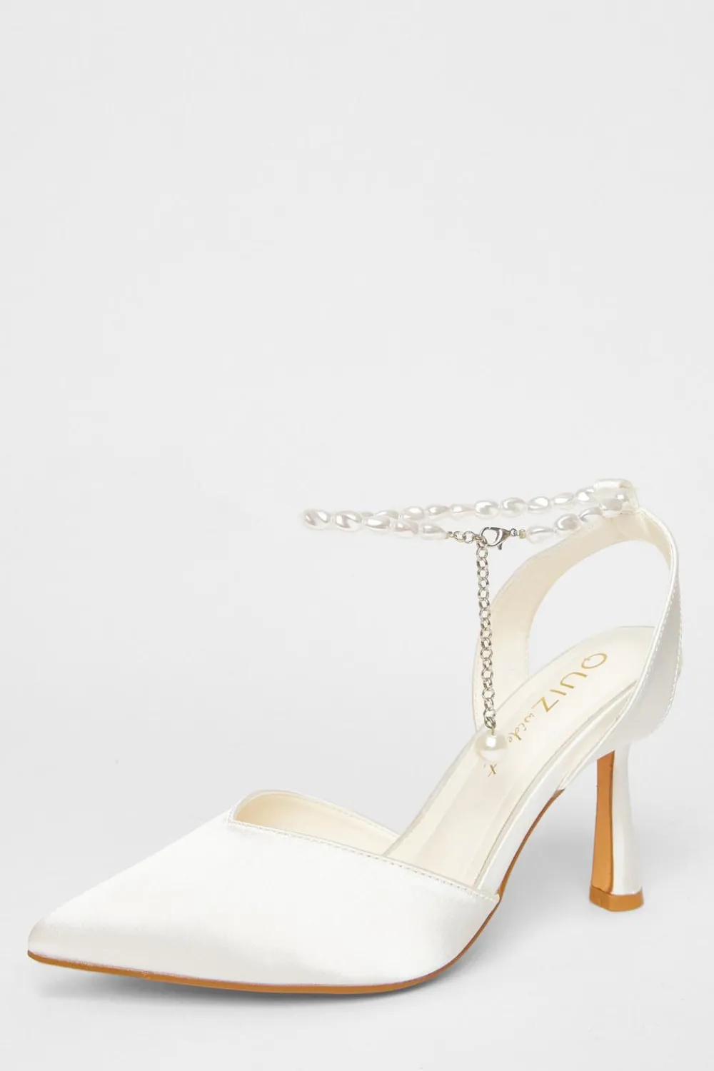 Quiz Wide Fit|Occasion Shoes>Wide Fit Pearl Strap Court Heels