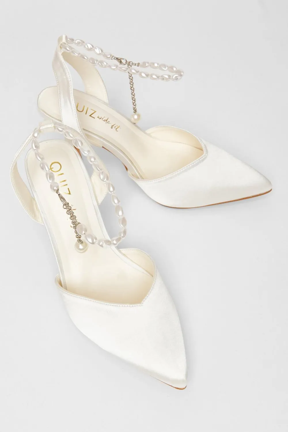 Quiz Wide Fit|Occasion Shoes>Wide Fit Pearl Strap Court Heels