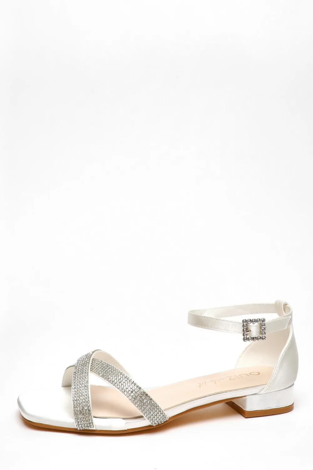 Quiz Wide Fit|Occasion Shoes>Wide Fit White Shimmer Diamante Cross Strap Flat Sandals