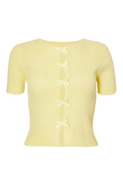 Quiz Summer Tops|Day Tops>Yellow Knitted Bow Detail Top