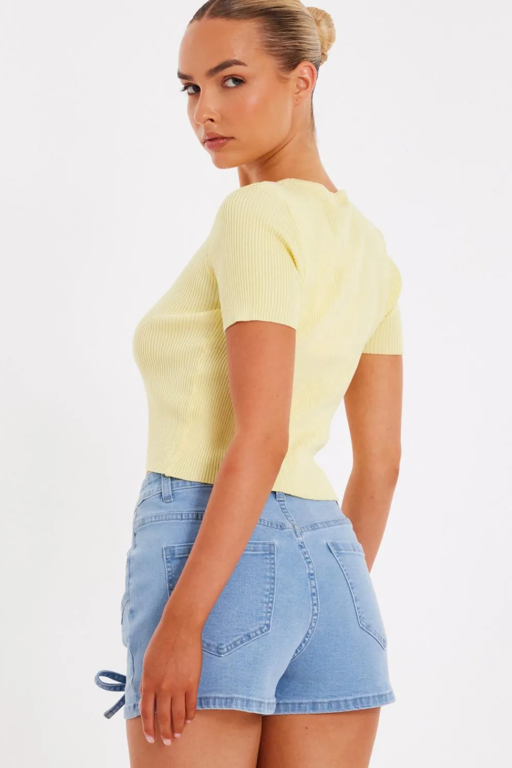 Quiz Summer Tops|Day Tops>Yellow Knitted Bow Detail Top