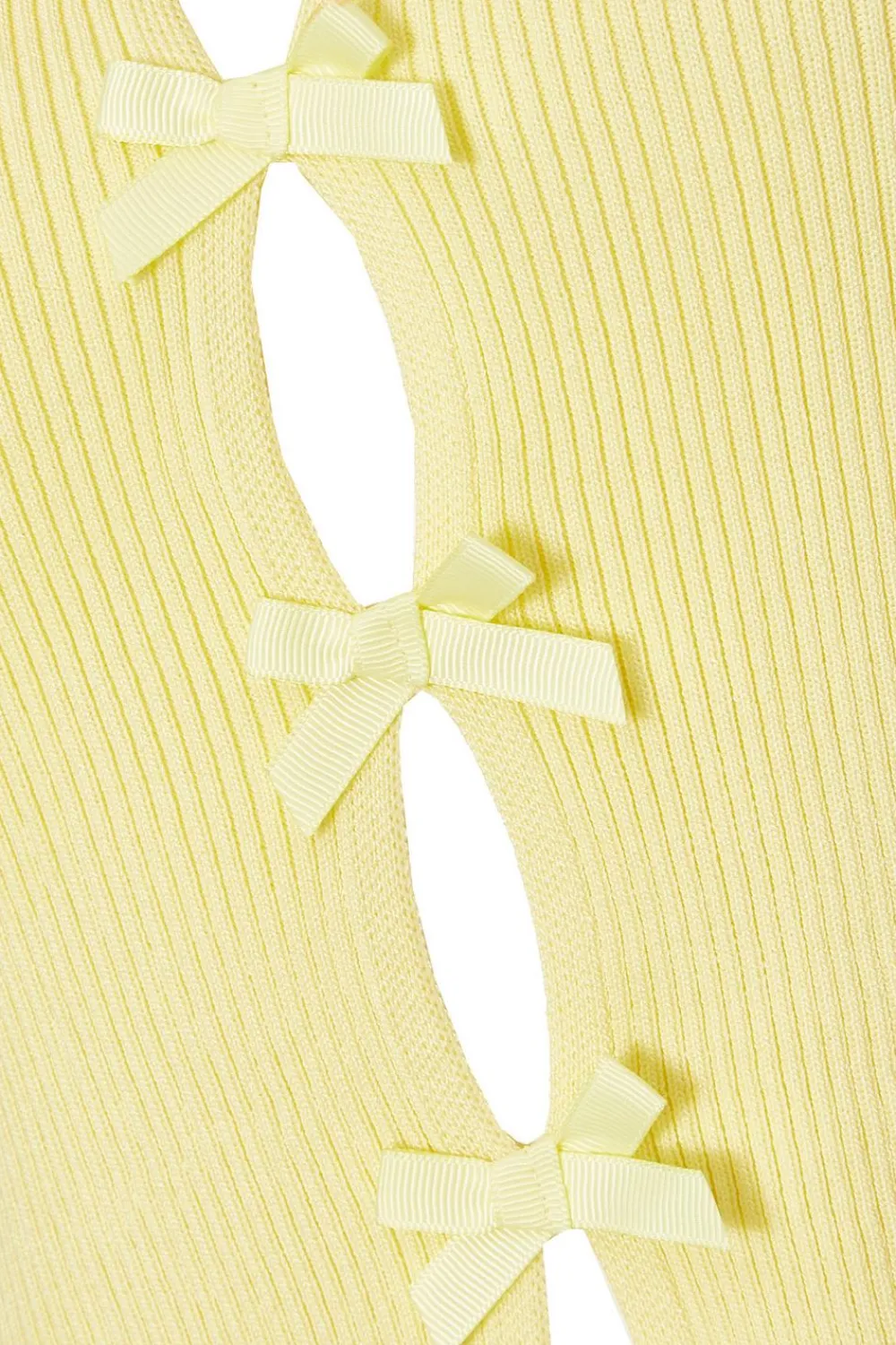 Quiz Summer Tops|Day Tops>Yellow Knitted Bow Detail Top