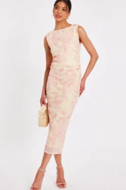 Quiz Summer Clothes|Holiday>Yellow Mesh Floral Midaxi Dress