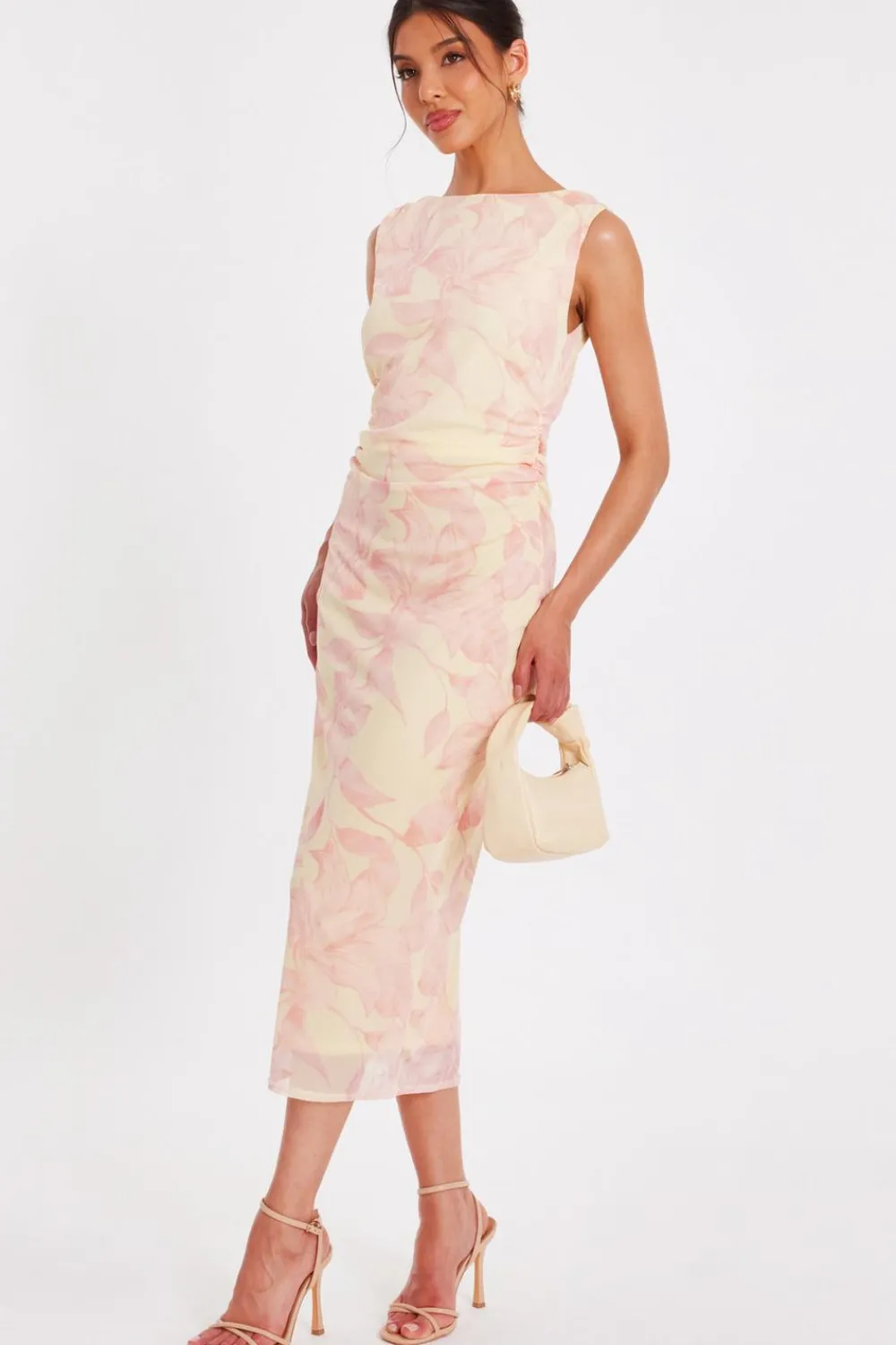 Quiz Summer Clothes|Holiday>Yellow Mesh Floral Midaxi Dress