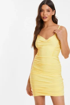 Quiz Yellow Dresses|Summer Dresses>Yellow Ruched Bodycon Mini Dress