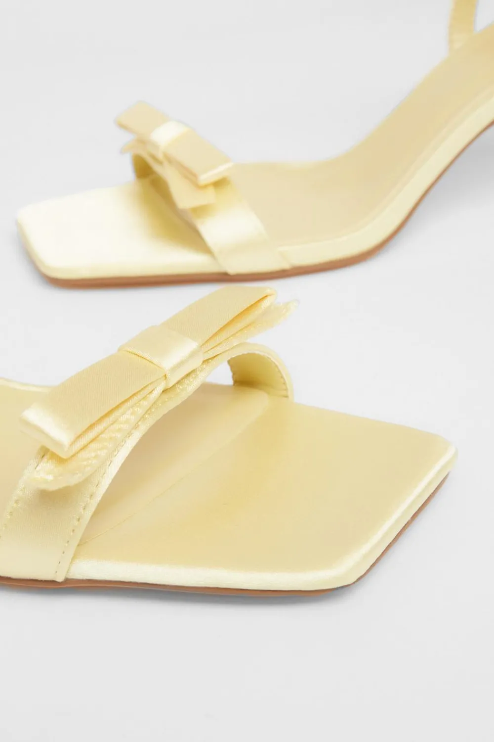 Quiz Shoe & Bag Sets|Occasion Shoes>Yellow Satin Bow Heels