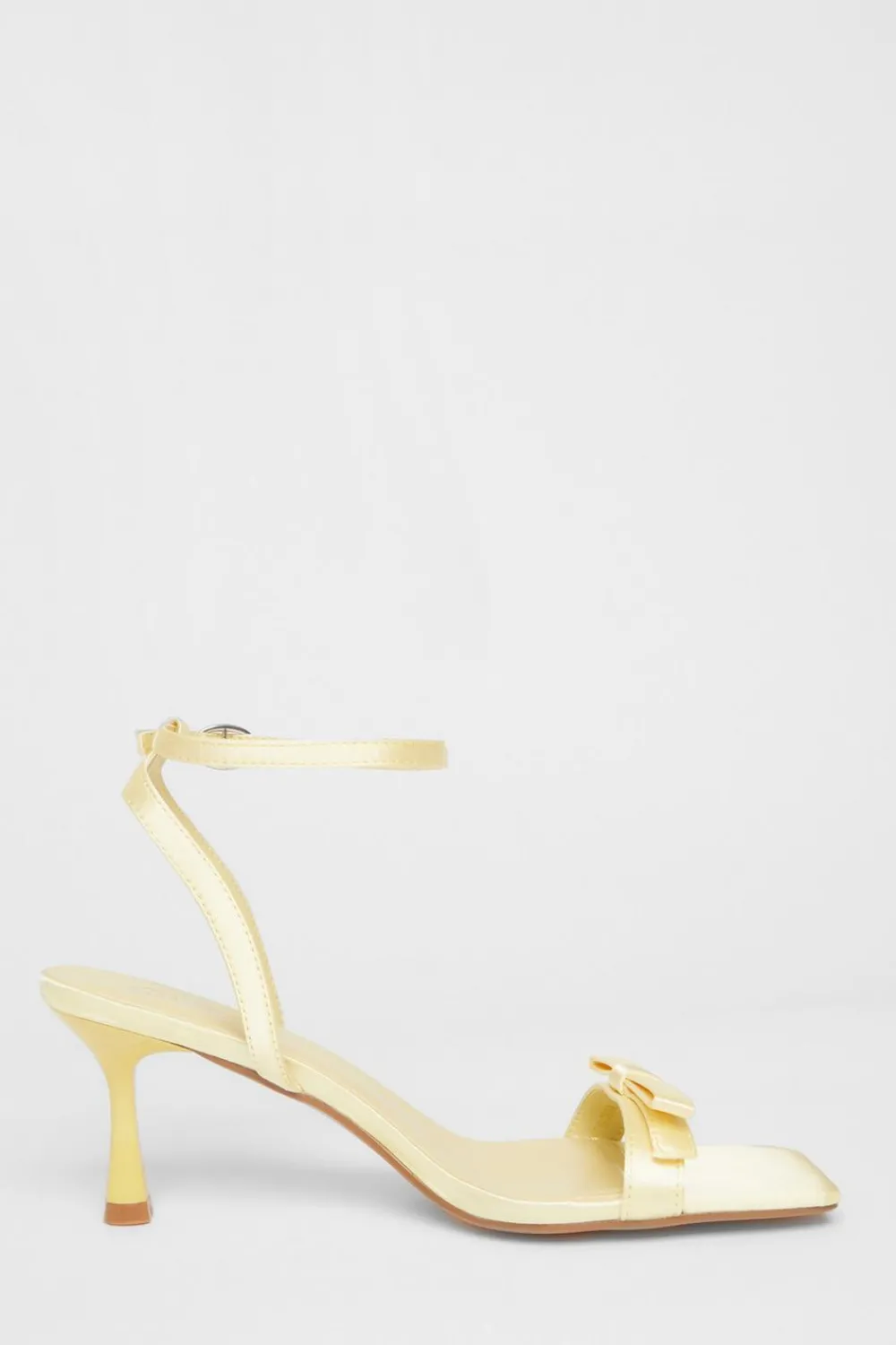 Quiz Shoe & Bag Sets|Occasion Shoes>Yellow Satin Bow Heels
